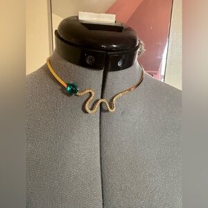 Gold Plated Snake Choker Necklace – Cubic Zirconia & Emerald Green Crystal
